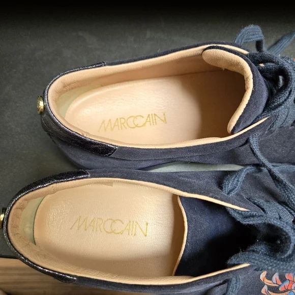 MARC CAIN Women's Navy Printed Suede Sneaker - Picture 8 of 11